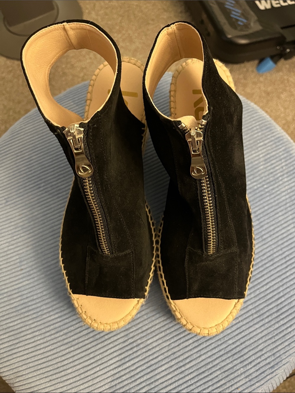 KANNA Women’s Black Suede Zip Espadrille Sandals - Open Toe